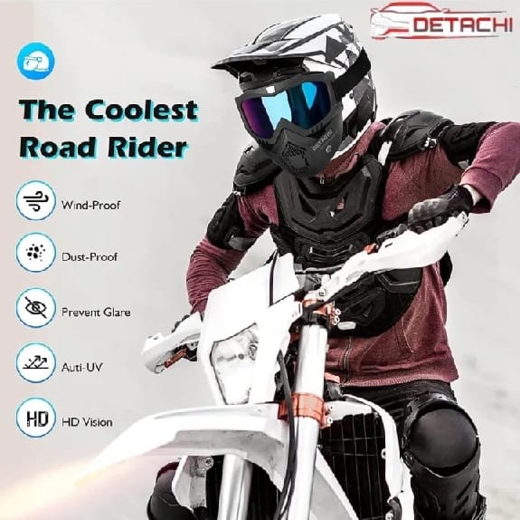 Ni Motorcycle Goggle mask Anti Scratch UV Protective Face Mask, Bike Riding Goggles Mask With Detachable Face Mask, Adjustable Elastic Strap Goggles Mask For Helmet - Rainbow Visor - image 5