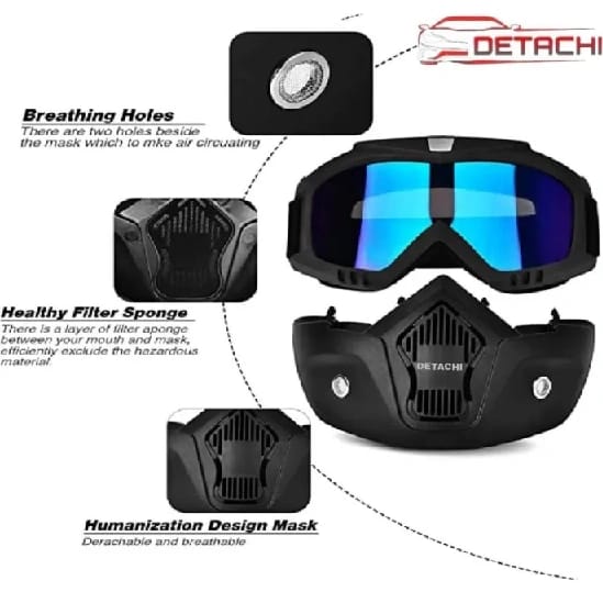 Ni Motorcycle Goggle mask Anti Scratch UV Protective Face Mask, Bike Riding Goggles Mask With Detachable Face Mask, Adjustable Elastic Strap Goggles Mask For Helmet - Rainbow Visor - image 3