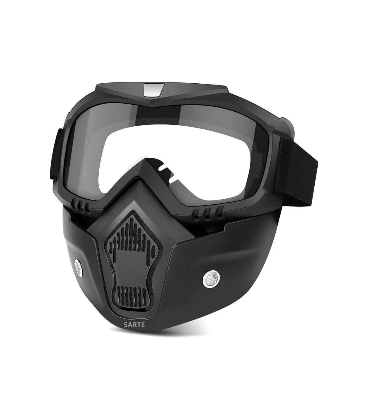 Goggle Mask Anti Scratch UV Protective Open Face & Eyewear Windproof Dirt Shield Adjustable Strap Soft Foam Padded Detachable for Cycling Bike Off Road Racing Riding Unisex (Transparent)
