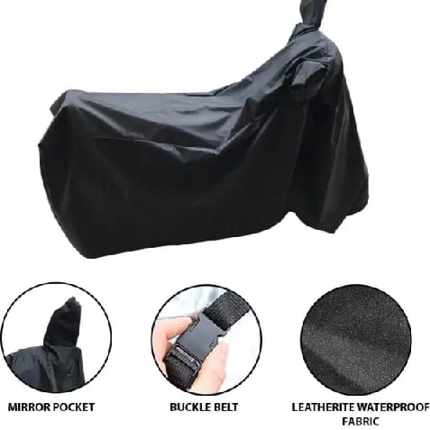 Dust and Water Proof Double Mirror Pocket Leatherite Bike Body Cover for All Bikes (Black) - image 3