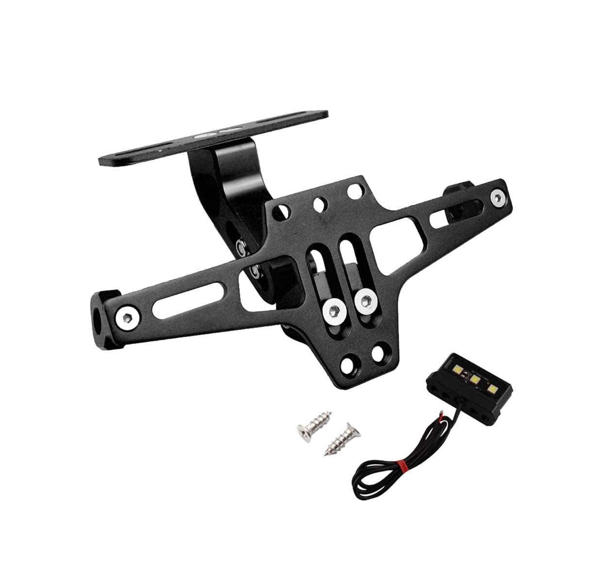 Motorcycle Bike CNC Adjustable Angle License Number Plate Frame Holder Tail Tidy (Black with Light) (Black) - image 1