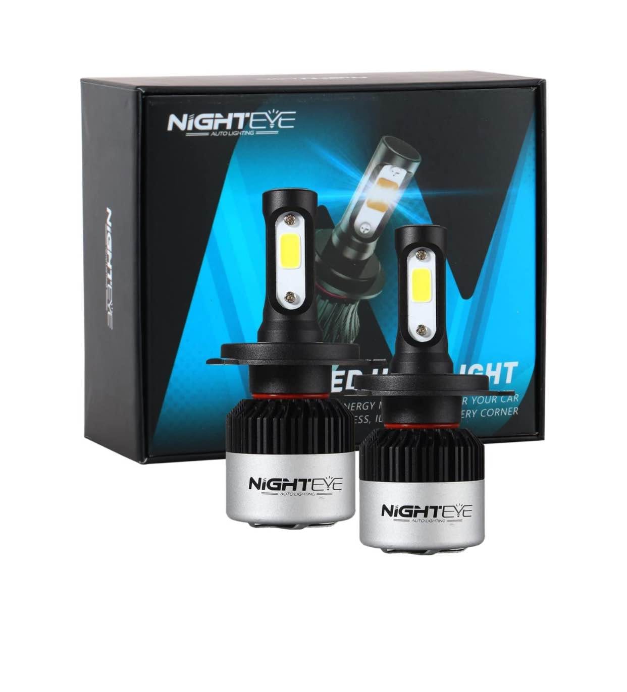 Night Eye LED Automotive Headlight Bulbs Auto Conversion Driving Lamp (Cool White Light) H4 72W (36W x 2) 9000lm (4500lm per Bulb) 6500K (H4) (Pack of 2 (H4))