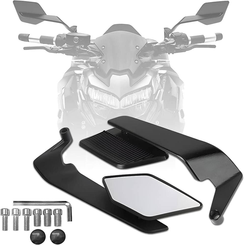 180°Rotating Rear View Stealth Mirror York Fitting for All Bikes | Matte Black Aluminum Body with Sporty Wing Design | Bike Fairing Kit