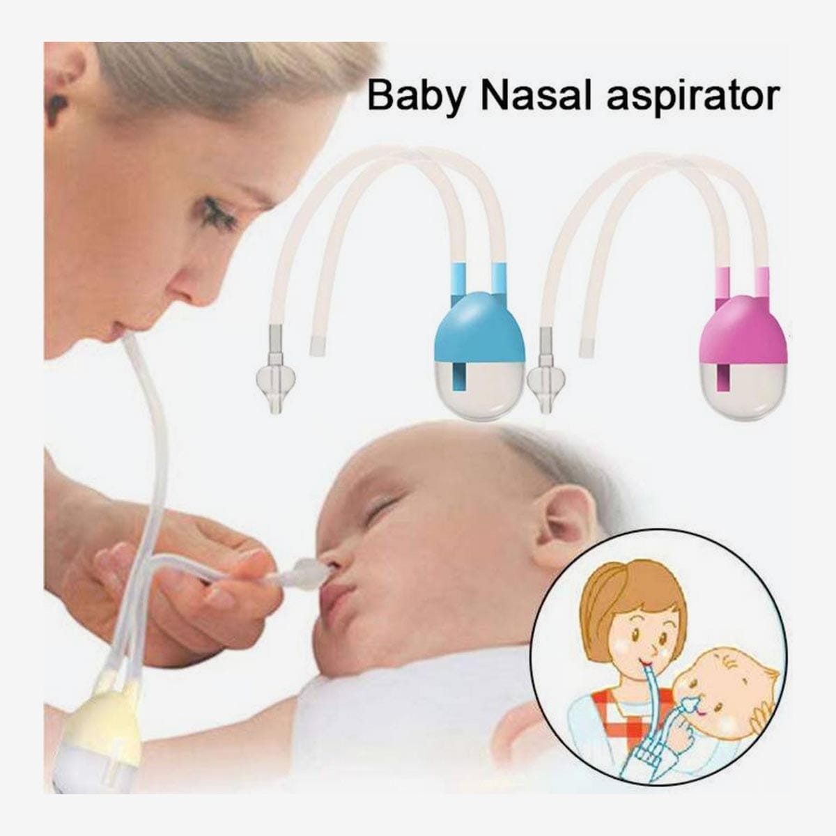 Easy-Use Soft Silicone Baby Nasal Aspirator with Backflow Protection - Assorted Colors - image 1