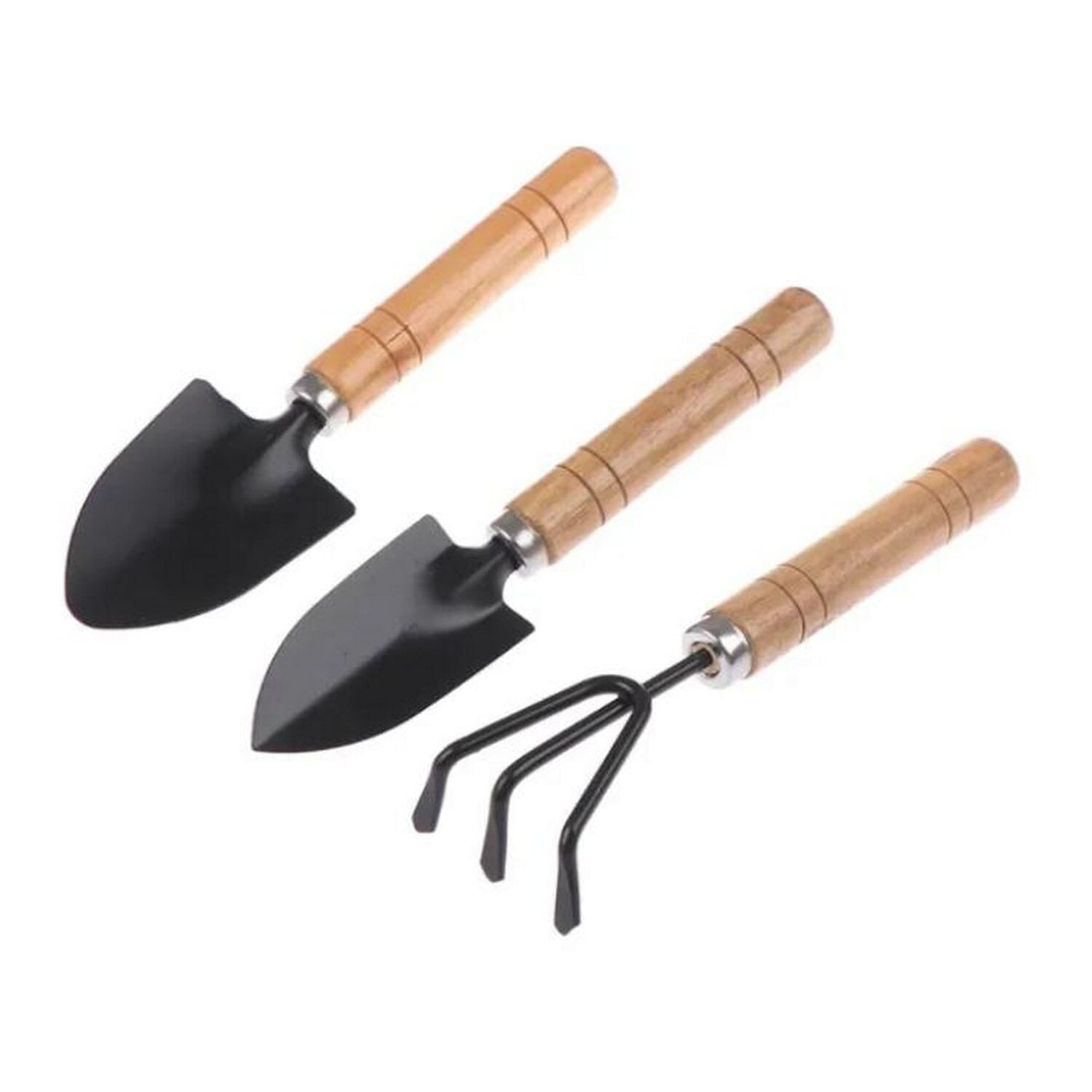Ergonomic Mini Garden Tool Set with Wooden Handles - 3-Piece Kit for Small Gardening Tasks - image 1