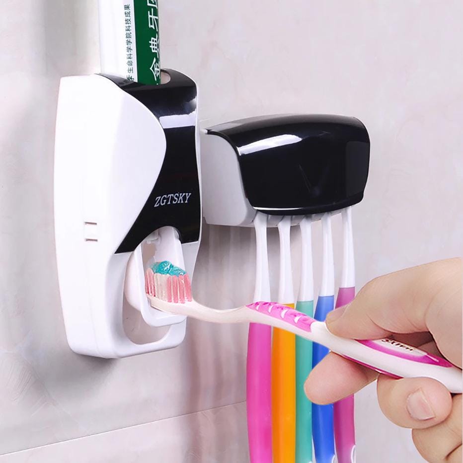 Automatic Toothpaste Dispenser & Toothbrush Holder Set | Self Adhesive Automatic Toothpaste Dispenser With Toothbrush Holder Multicolor - image 1