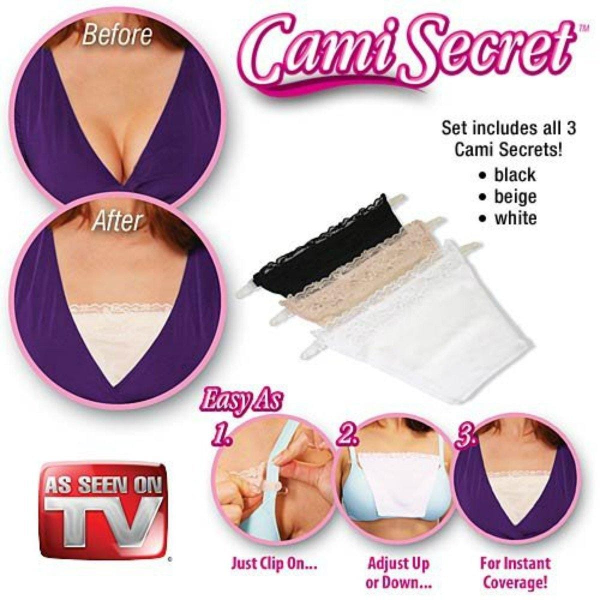 Cami Secret Set Of 3 Clip-On Camisole- Black/White/Beige - image 1