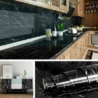 3m Kitchen Marble Sticker Oil Proof Waterproof Paper Backsplash Sticker Roll Stove Cabinet Liner DéCor Self Adhesive Wallpapers ( Black ) - image 3