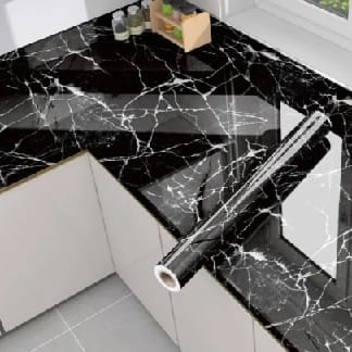 3m Kitchen Marble Sticker Oil Proof Waterproof Paper Backsplash Sticker Roll Stove Cabinet Liner DéCor Self Adhesive Wallpapers ( Black ) - image 1