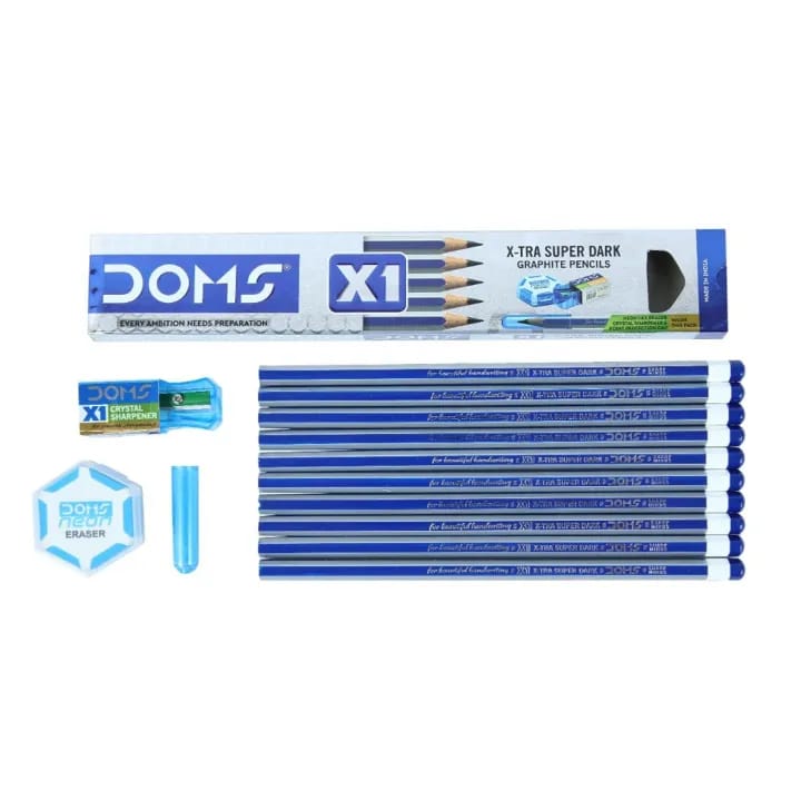 Doms Pencils 1 Packet Set Of 10 Pcs(1 Eraser+1 Sharpener And 1 Pcs Pencil Cap Free)