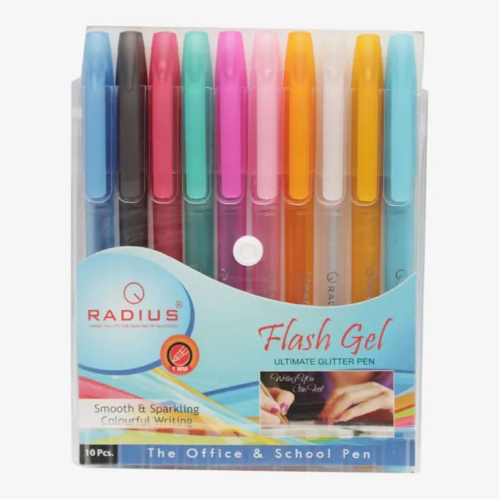 Multicolor Color Radius Flash Gel Ultimate Glitter Pen (Multicolor Ink) Pack Of 10