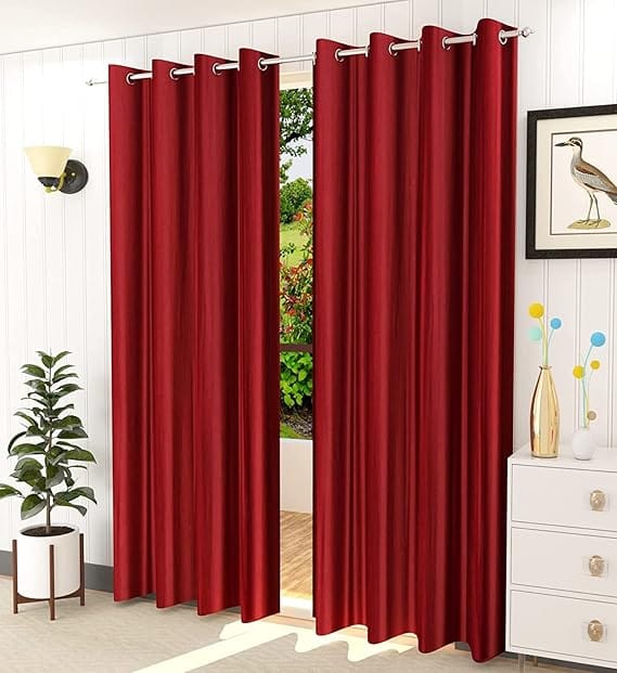 Window Curtain 5*7 Feet 10 Rings Plain Curtain Parda For Both Window And Door 1 Piece Parda Plain Maroon Color - image 1