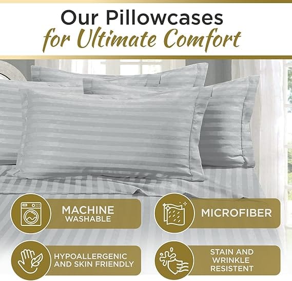 Bedsheet 100% Microfiber Double Brushed Sheet With Two Pillow Cover Extra-Soft & Wrinkle-Free Ideal for Home, Dorms, Hospitals - 3 PC Set (Silver Stripe) Size 230X250 CM - image 2