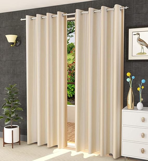 Window Curtain 5*7 Feet 10 Rings Plain Curtain Parda For Both Window And Door 1 Piece Parda Plain Cream Color - image 1