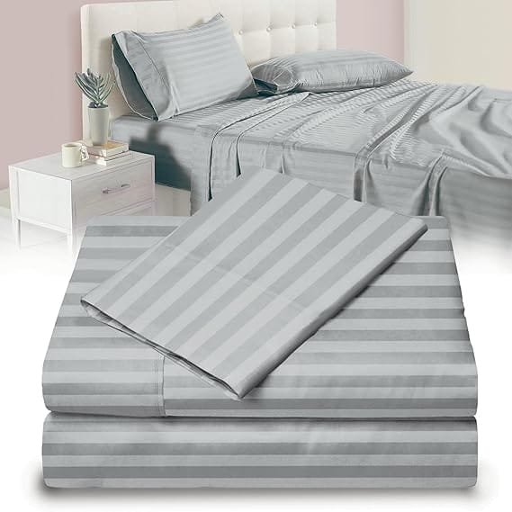 Bedsheet 100% Microfiber Double Brushed Sheet With Two Pillow Cover Extra-Soft & Wrinkle-Free Ideal for Home, Dorms, Hospitals - 3 PC Set (Silver Stripe) Size 230X250 CM - image 1