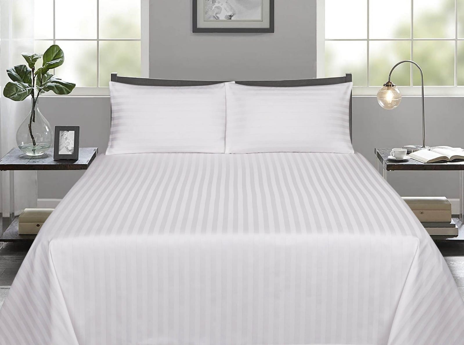 White Stripe Bedsheet With One Pillow Cover | Comfortable Cotton Mix Size Single Bedsheet - image 1