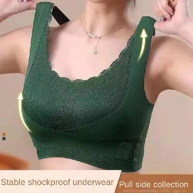Adjustable Side Buckle Seamless Net Sport Bras For Women (Green) - image 3