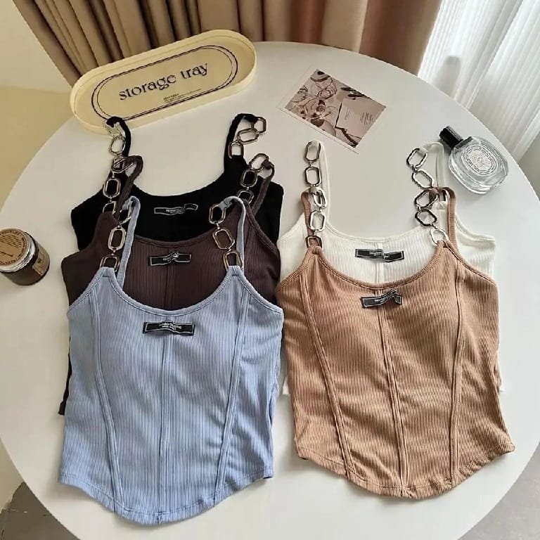 Solid Color Women'S Sleeveless Tops Slim Fit With Chest Pad Summer Women'S Vests Letter Design Chain Shoulder Strap - image 1