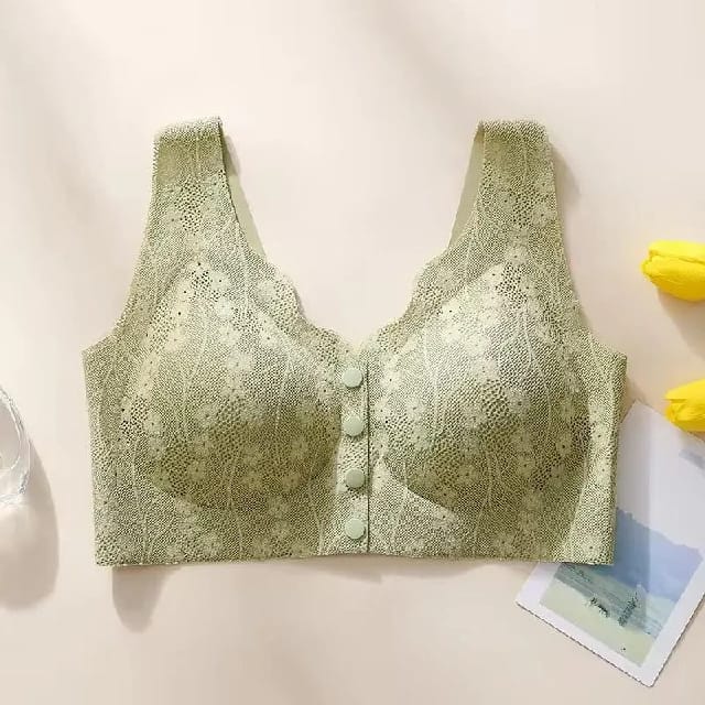 Pregnant Women'S Breastfeeding Bra Comfortable Traceless Front Buckle Fixed Cup Thin Vest Style Underwear - Light Green