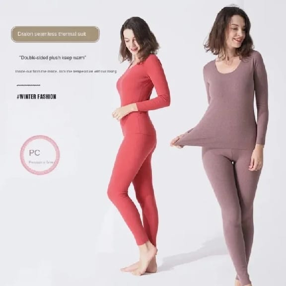 Women'S Thermal Set Thermocot Long Sleeve Crew Neck Pullover Top High Waist Tapered Pants Two Piece Set - image 5