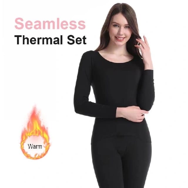Women'S Thermal Set Thermocot Long Sleeve Crew Neck Pullover Top High Waist Tapered Pants Two Piece Set - image 1