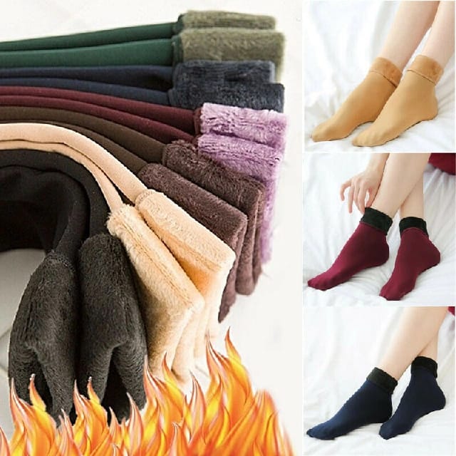 Women Velvet Fur Inside Winter Socks ( Pack Of 3 )- Multicolor - image 1