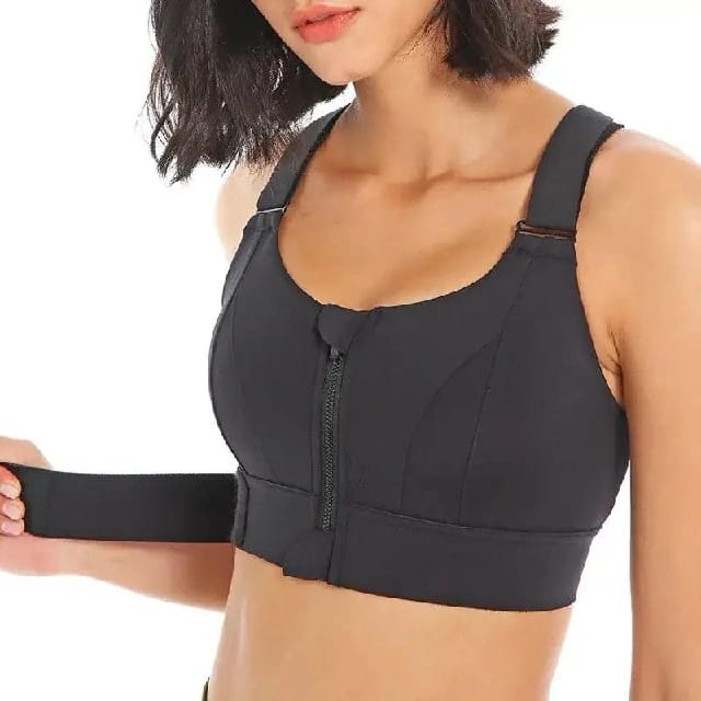 Top Quality Plus Size Adjustable Shockproof Front Zip Sports Bra For Women (Black) - image 2