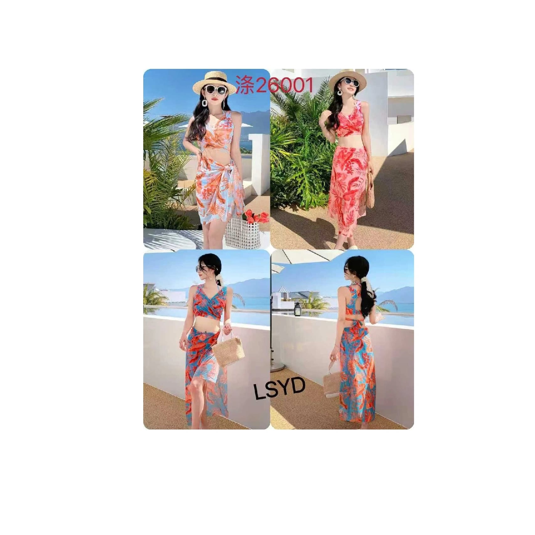 Women 3 Piece Printed Bikini Set Long Sleeve Cover Up Swimsuit Beach Wear - image 2
