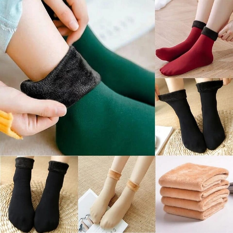 Pack Of 6 (3 Pairs) Women Velvet Fur Inside Winter Socks - Multicolor - image 1
