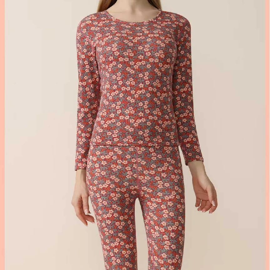 Dhaka Printed Seamless Thermal Set For Women Inside Fur - image 1