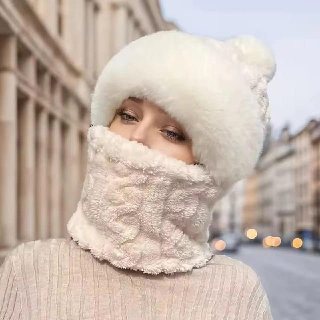 Panda Winter Hat Scarf Women'S Fleece Lined Padded Warm Keeping Sleeve Cap Windproof Earflaps Woolen Hat Beanies - image 5