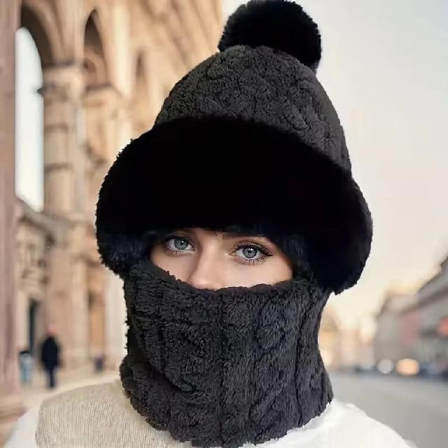 Panda Winter Hat Scarf Women'S Fleece Lined Padded Warm Keeping Sleeve Cap Windproof Earflaps Woolen Hat Beanies - image 1