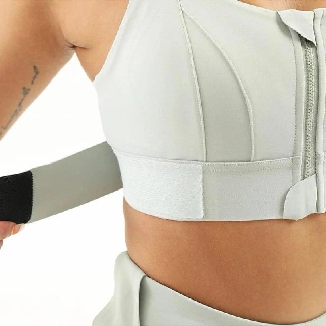 Top Quality Plus Size Adjustable Shockproof Front Zip Sports Bra For Women (Off White) - image 2