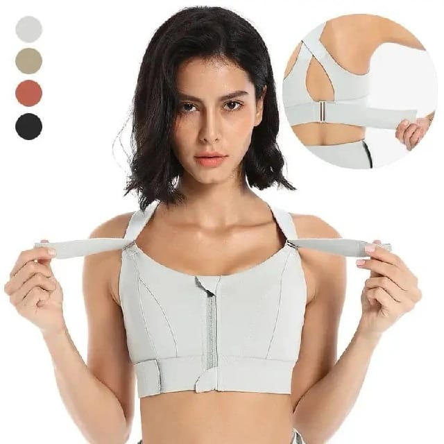 Top Quality Plus Size Adjustable Shockproof Front Zip Sports Bra For Women (Off White) - image 1