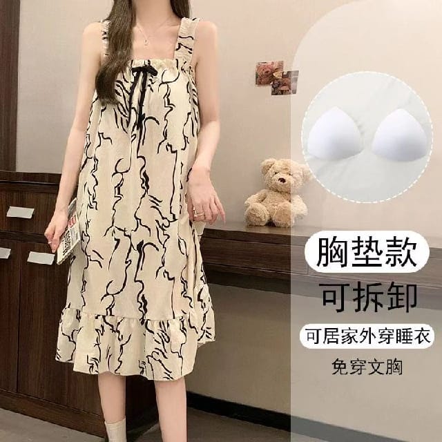 New Ladies Summer Camisole Pajamas Cheese Cotton Home Wear Sweet Loose Casual Dresses For Women - image 2