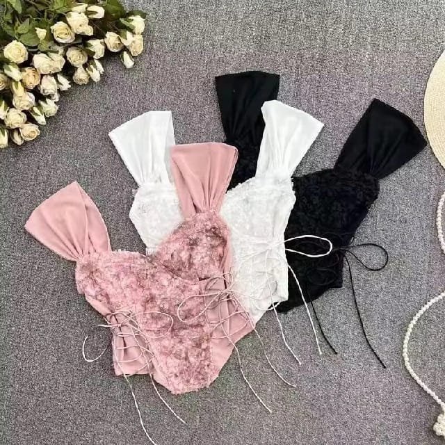Women'S Bandage Crop Tops Nice Lace Starless Irregular Solid Pleated Tank Tops Bra Pad Backless Slim Short Design - image 1
