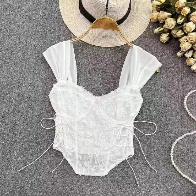 Women'S Bandage Crop Tops Nice Lace Starless Irregular Solid Pleated Tank Tops Bra Pad Backless Slim Short Design - image 2