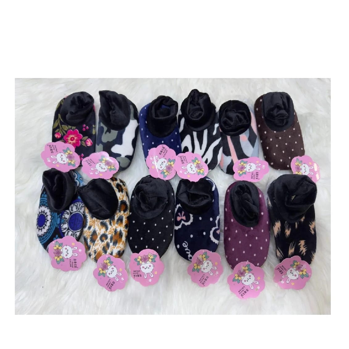 Pack Of 4 (2 Pairs) Kids Velvet Fur Inside Winter Socks - Printed - image 1