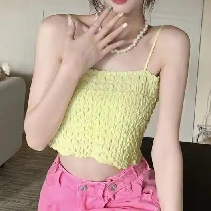 Fashion Streetwear Wear Outside Vest Bra Wrinkled Texture Pink Sweet Camisoles Breathable Cotton Push Up Padded Tube Top Bra - image 3