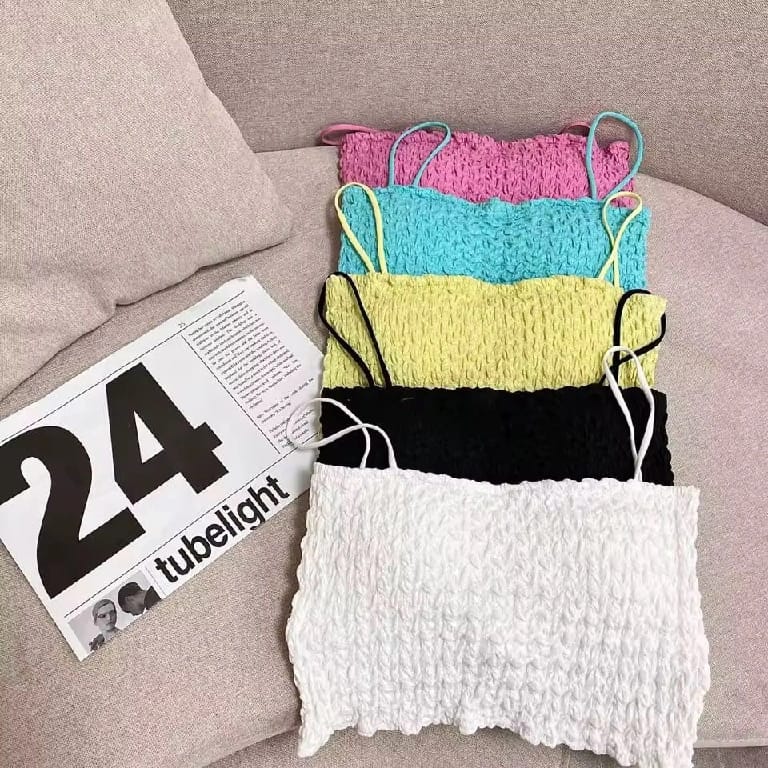 Fashion Streetwear Wear Outside Vest Bra Wrinkled Texture Pink Sweet Camisoles Breathable Cotton Push Up Padded Tube Top Bra - image 1