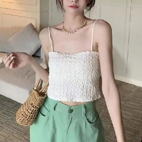 Fashion Streetwear Wear Outside Vest Bra Wrinkled Texture Pink Sweet Camisoles Breathable Cotton Push Up Padded Tube Top Bra - image 2