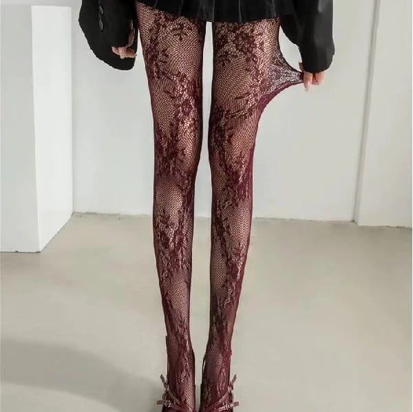 Custom Sheer Thin Fashion Women 15D Tights Pantyhose Stockings With MAROON Pattern - image 3