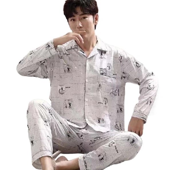 Men Pajamas Cotton Long-Sleeved Home Clothes - image 2