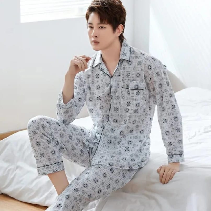 Men Pajamas Cotton Long-Sleeved Home Clothes - image 1
