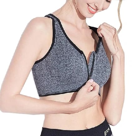 Front Zip Sports Bra - Grey Color - image 1