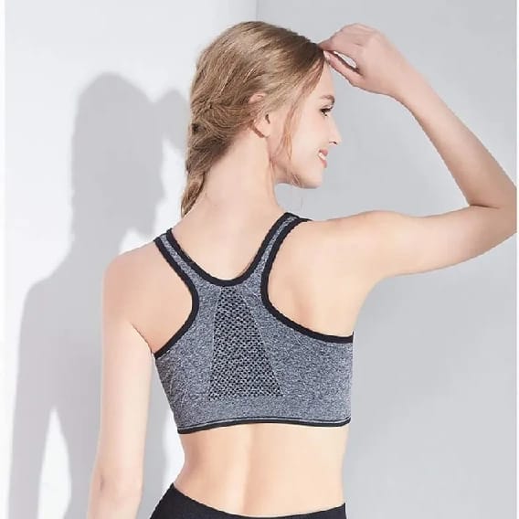 Front Zip Sports Bra - Grey Color - image 2