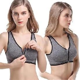 Front Zip Sports Bra - Grey Color - image 5