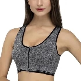 Front Zip Sports Bra - Grey Color - image 4