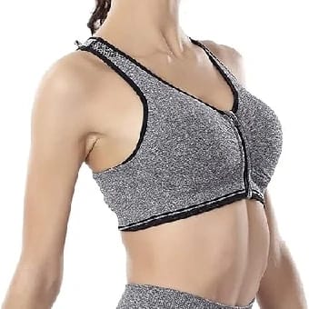 Front Zip Sports Bra - Grey Color - image 3