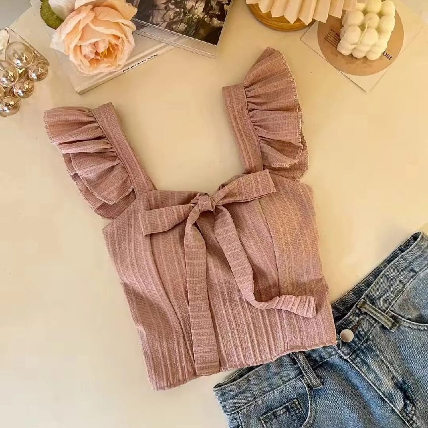Butterfly Work Cami / Camisole Knit Top Summer Sashes T-Shirt For Women - Fashion | Summer Tops For Women - image 2